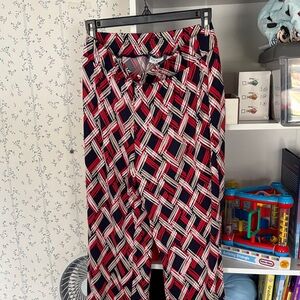 Kim Rogers Red, Navy & White Geometric Wide-Leg Pants
